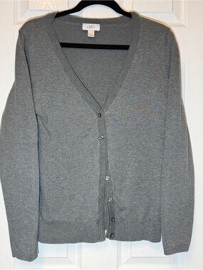 LOFT Gray V-Neck Button-Front Cardigan